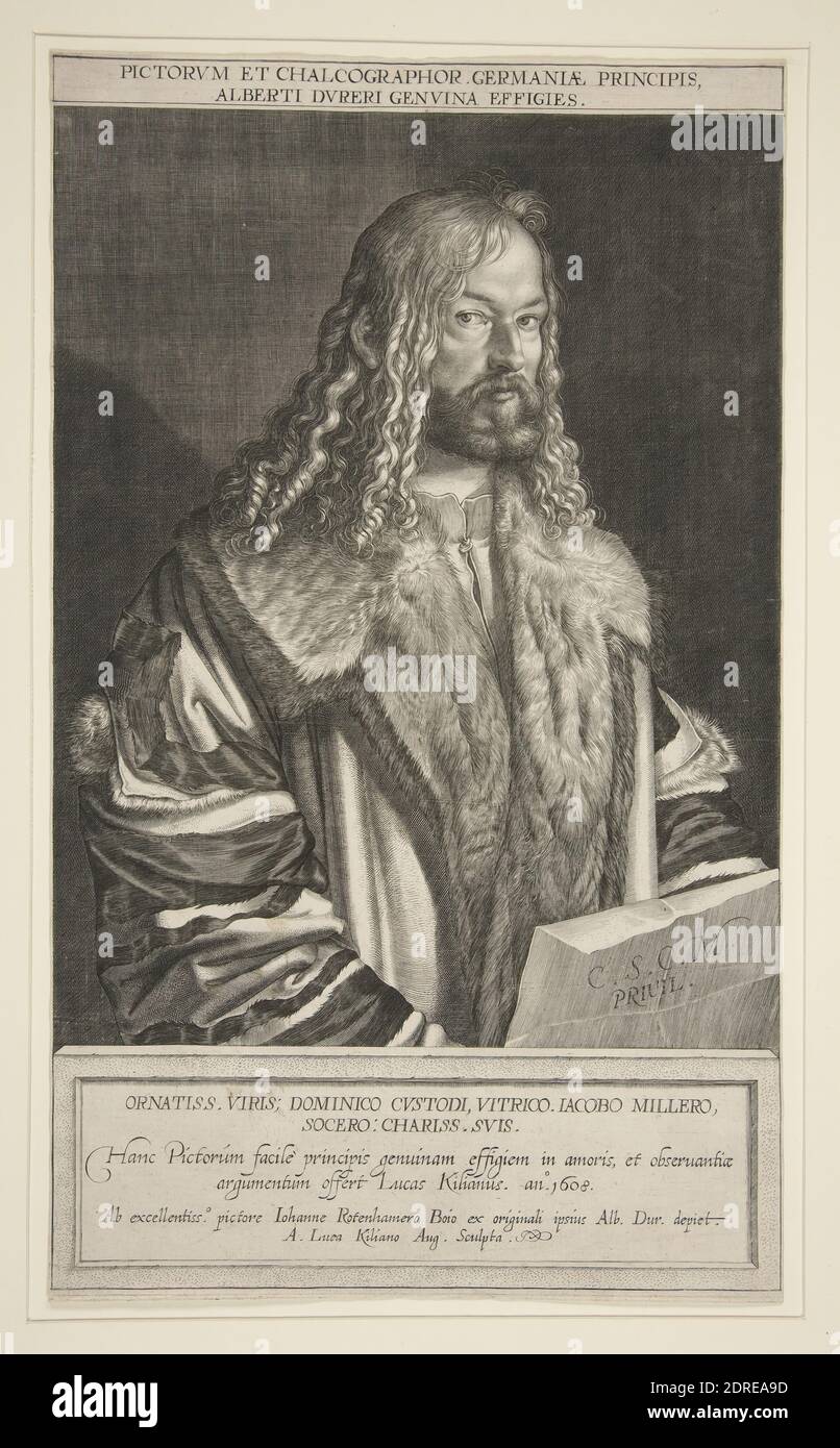 Artist: Lucas Kilian, German, 1579–1637, Portrait of Albrecht Durer, Engraving, sheet: 33.7 × 19.8 cm (13 1/4 × 7 13/16 in.), Made in Germany, German, 17th century, Works on Paper - Prints Stock Photo