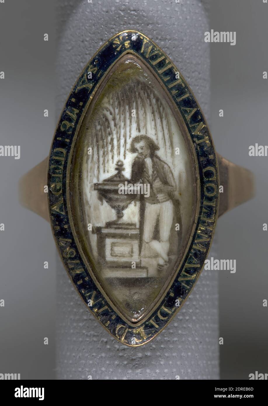 Mourning Ring for William Coleman (c. 1753-1787), Watercolor on ivory, 7/8 × 7/16 in. (2.2 × 1.1 cm), American, 18th century, Miniatures - Jewelry Stock Photo