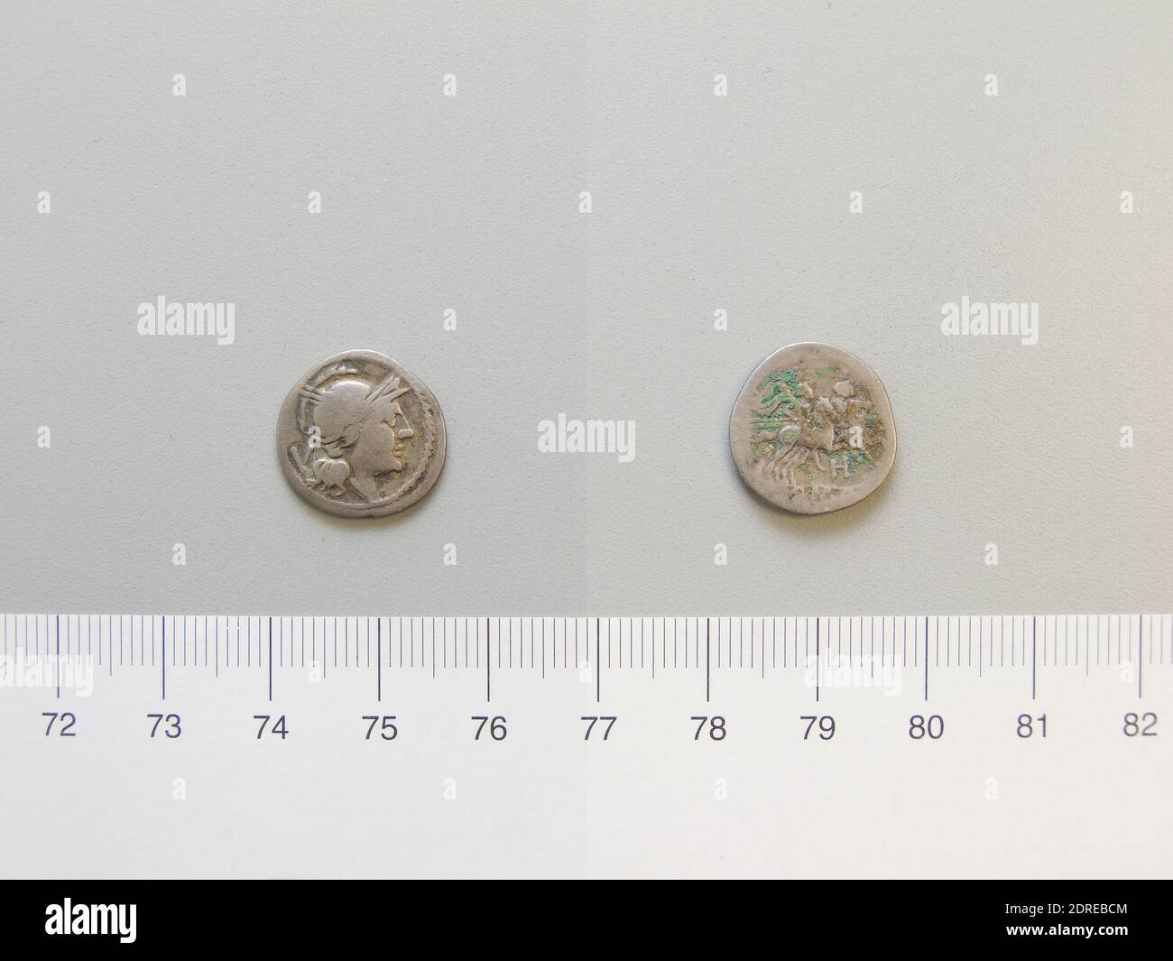 Mint: Southeast Italy, Quinarius from Southeast Italy, 211–208 B.C., Silver, 1.99 g, 8:00, 16 mm, Made in Roman Empire, Roman, 3rd century B.C., Numismatics Stock Photo