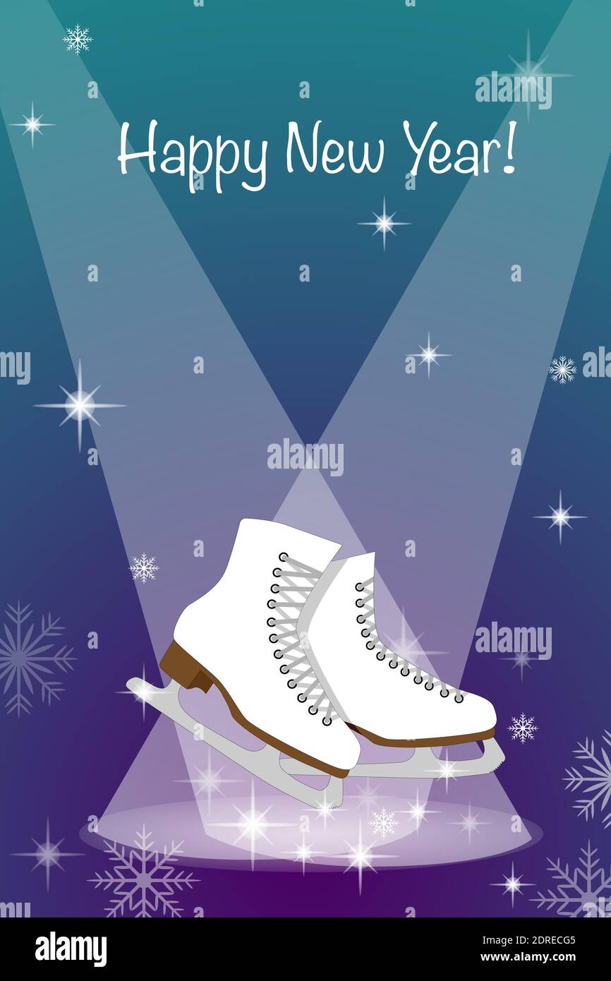 Winter holidays card. Winter background with snowflakes. Winter sport figure skating. New Year or Christmas greeting card, poster in vector. Stock Vector