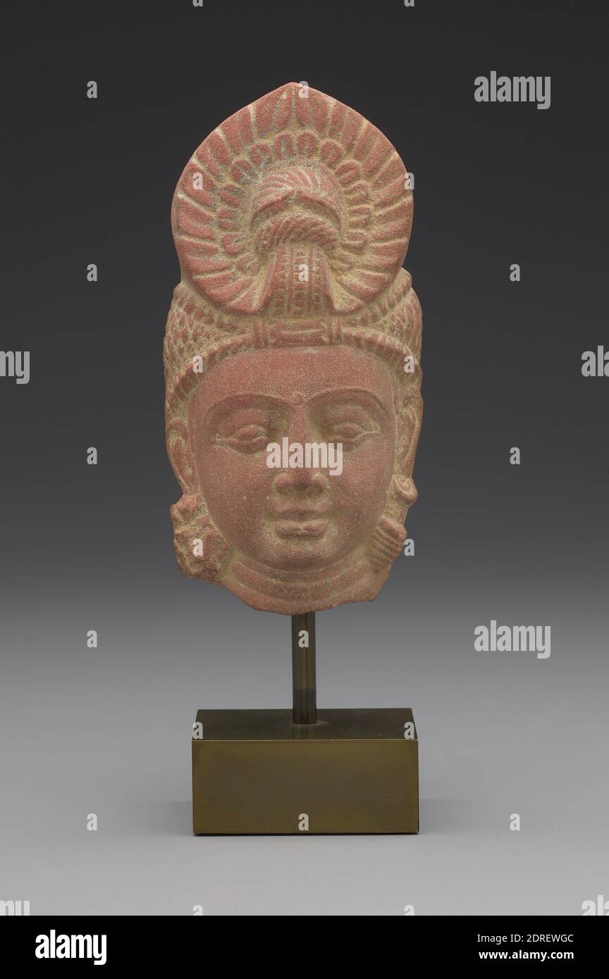 Head of a Bodhisattva, ca. 2nd century CE, Pink sandstone, 5 1/2 × 2 × 2 in. (14 × 5.1 × 5.1 cm), India, Indian, Kushan period (ca. late 1st–early 4th century), Sculpture Stock Photo