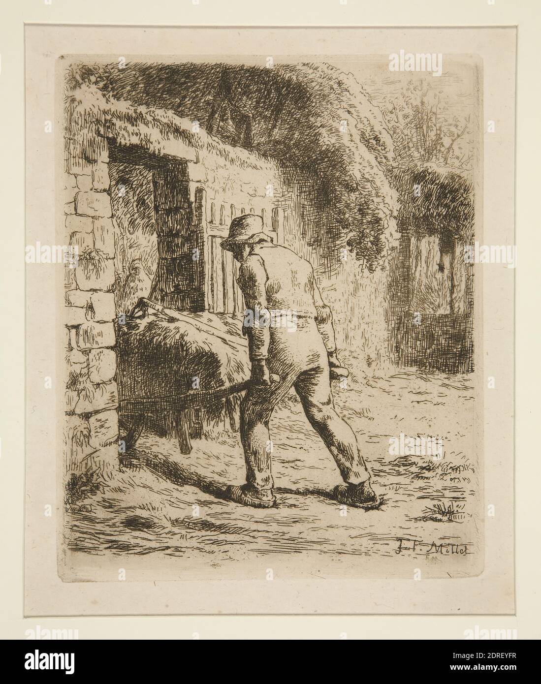 Artist: Jean-François Millet, French, 1814–1875, Le Paysan rentrant du fumier (Peasant with a Wheelbarrow), Etching, platemark: 16.5 × 13.3 cm (6 1/2 × 5 1/4 in.), French, 19th century, Works on Paper - Prints Stock Photo