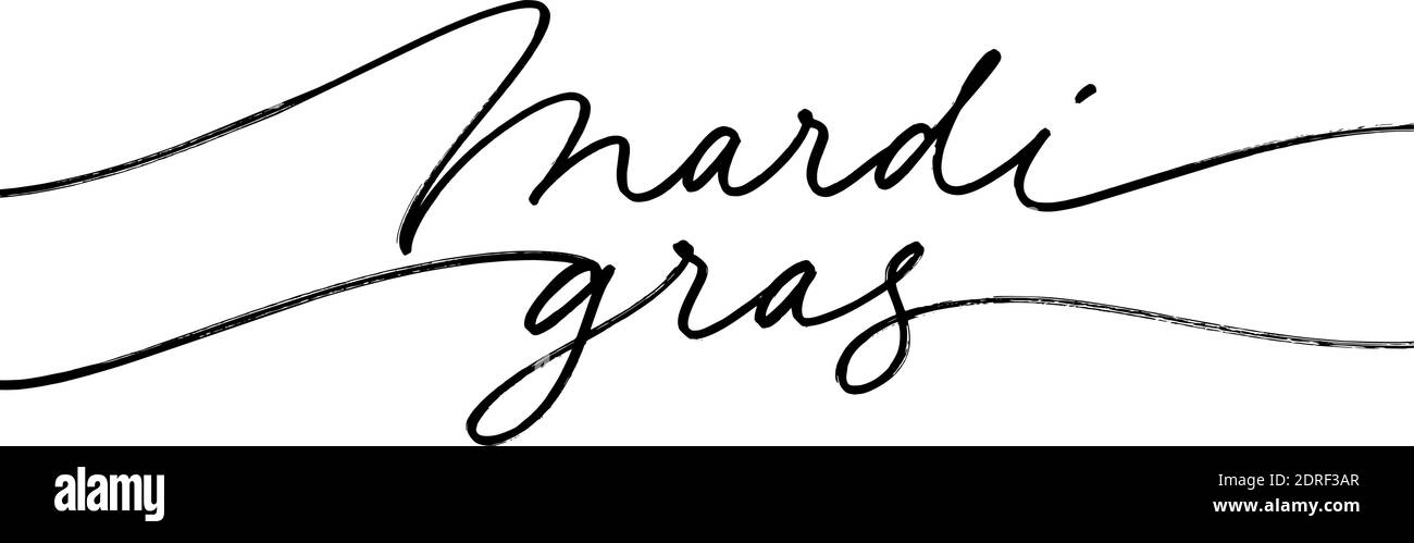 Mardi Gras hand drawn lettering with swooshes. Stock Vector