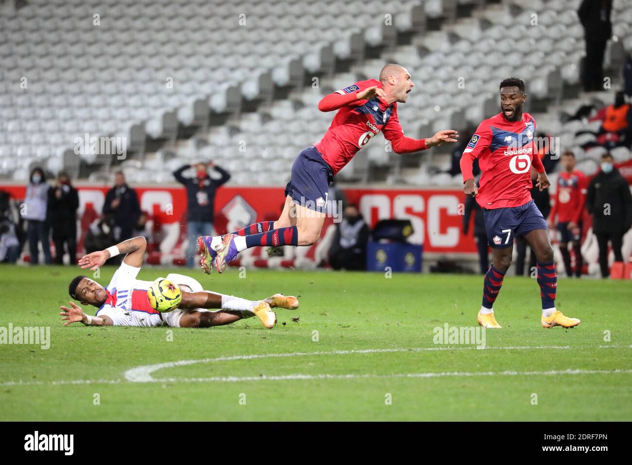 Duel Kimpembe 3 PSG and Yilmaz 17 Losc during the French championship Ligue  1 football match between Lille OSC and Paris Saint-Germain on December 20,  2020 at Pierre Mauroy stadium in Villeneuve-d'Ascq