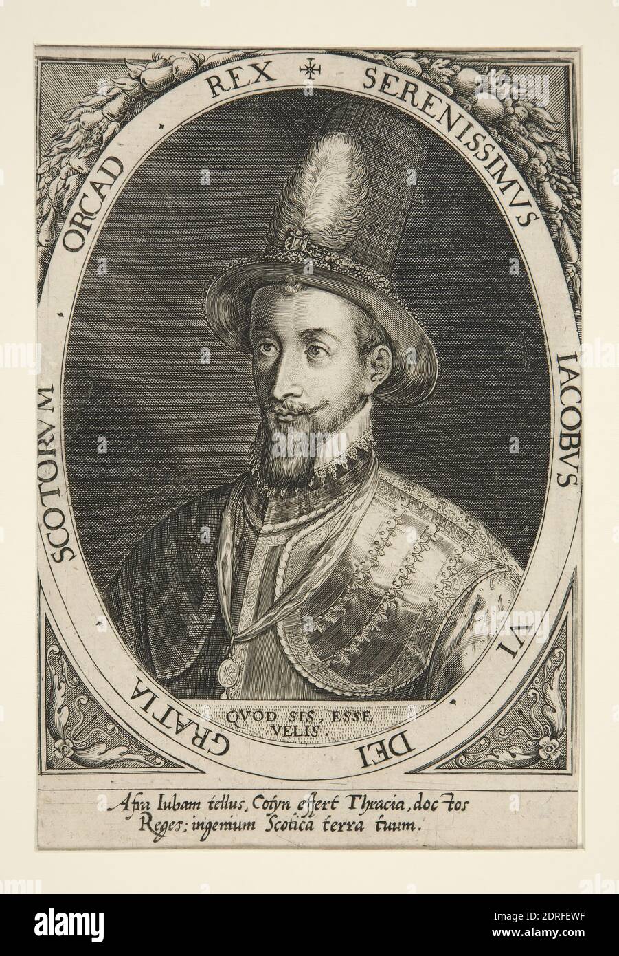 Engraver: Crispijn de Passe the Elder, Dutch, 1565–1637, James V I, as King of Scotland, ca. 1600, Engraving, sheet: 17.1 × 11.4 cm (6 3/4 × 4 1/2 in.), Made in The Netherlands, Dutch, 16th century, Works on Paper - Prints Stock Photo