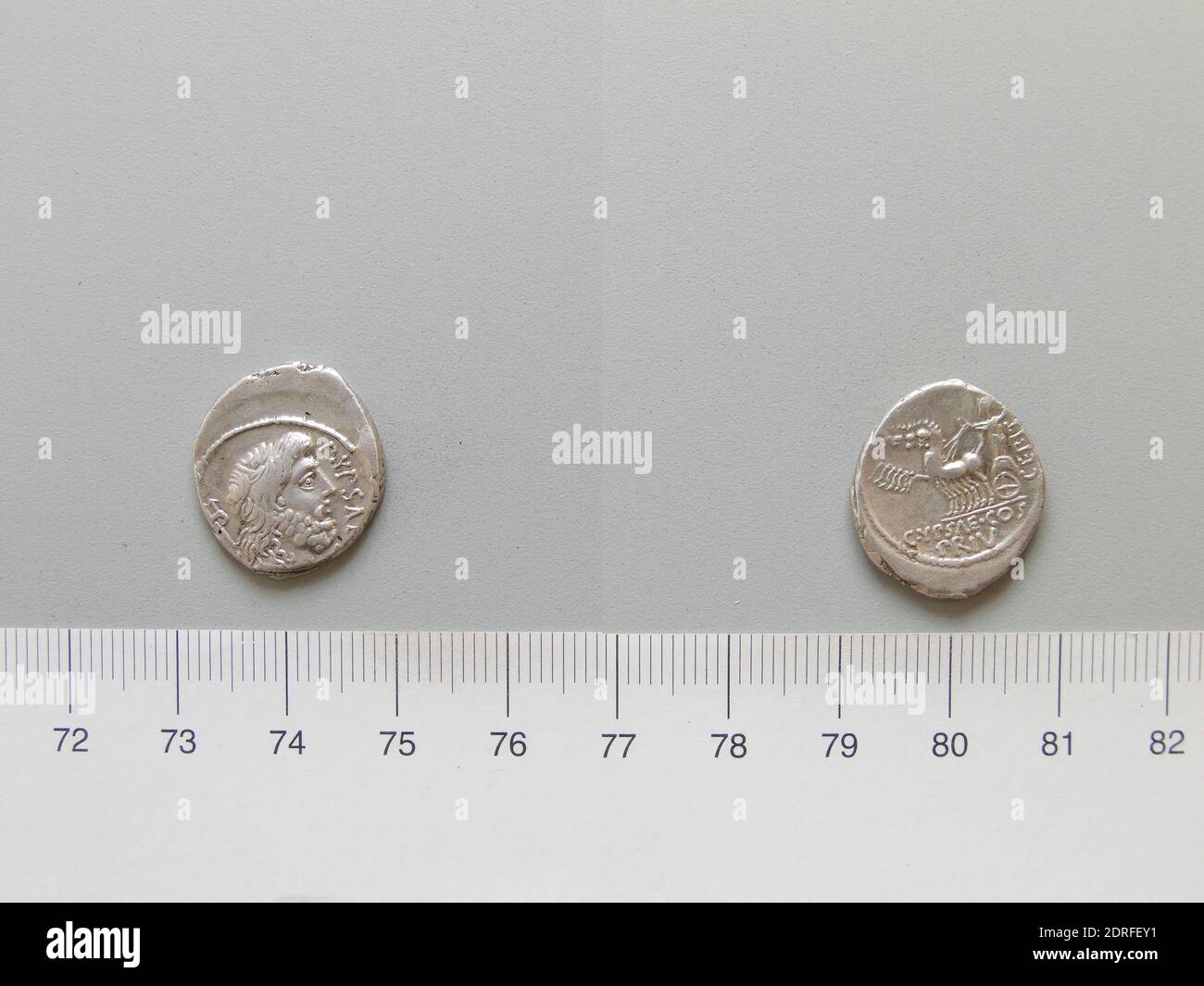 Mint: Rome, Magistrate: P. Hypsaeus, Denarius from Rome, 60 B.C., Silver, 3.93 g, 5:00, 17.4 mm, Made in Rome, Roman, 1st century B.C., Numismatics Stock Photo