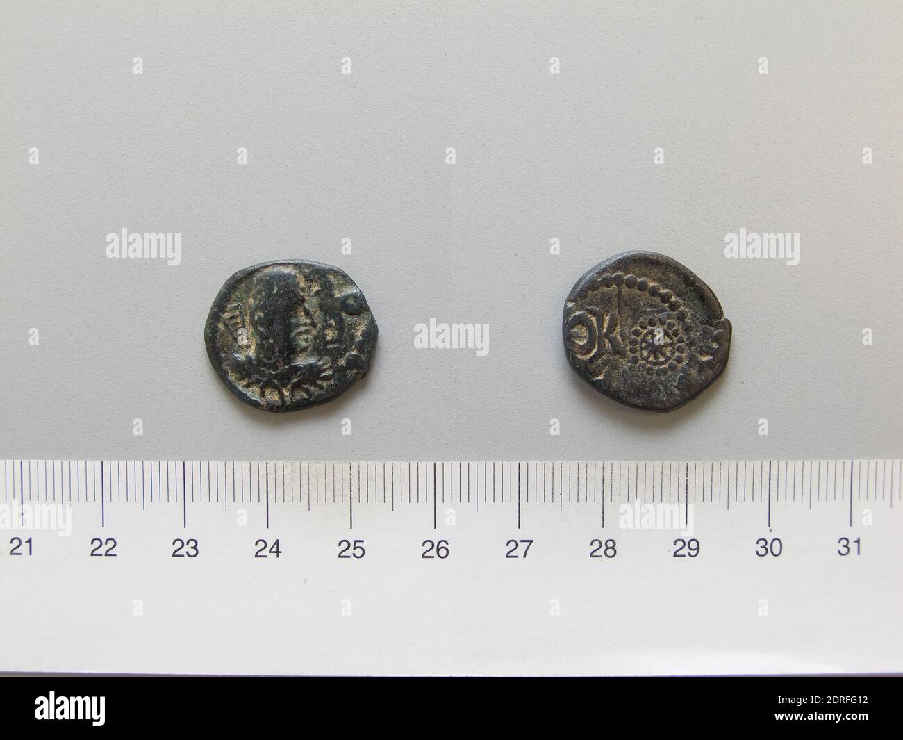 Mint: Toramana, Coin from Toramana, ca. A.D. 500, Copper, 4.39 g, 3:00, 20.70 mm, Made in Toramana, Greek, 5th–6th century A.D., Numismatics Stock Photo