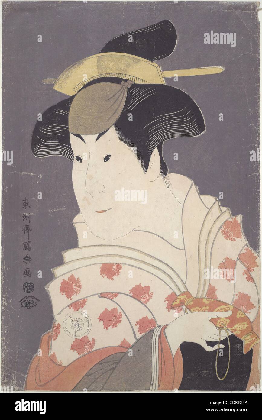 Artist: Toshusai Sharaku, Japanese, active 1794–95, The Actor Iwai Hanshiro IV as the Wet Nurse Shigenoi from the play The Loved Wife’s Parti-Colored Halter, 5th month (when the play was performed), 1794, Ukiyo-e; polychrome woodblock print, sheet: 15 1/8 × 10 in. (38.4 × 25.4 cm), Japan, Japanese, Edo period (1615–1868), Works on Paper - Prints Stock Photo