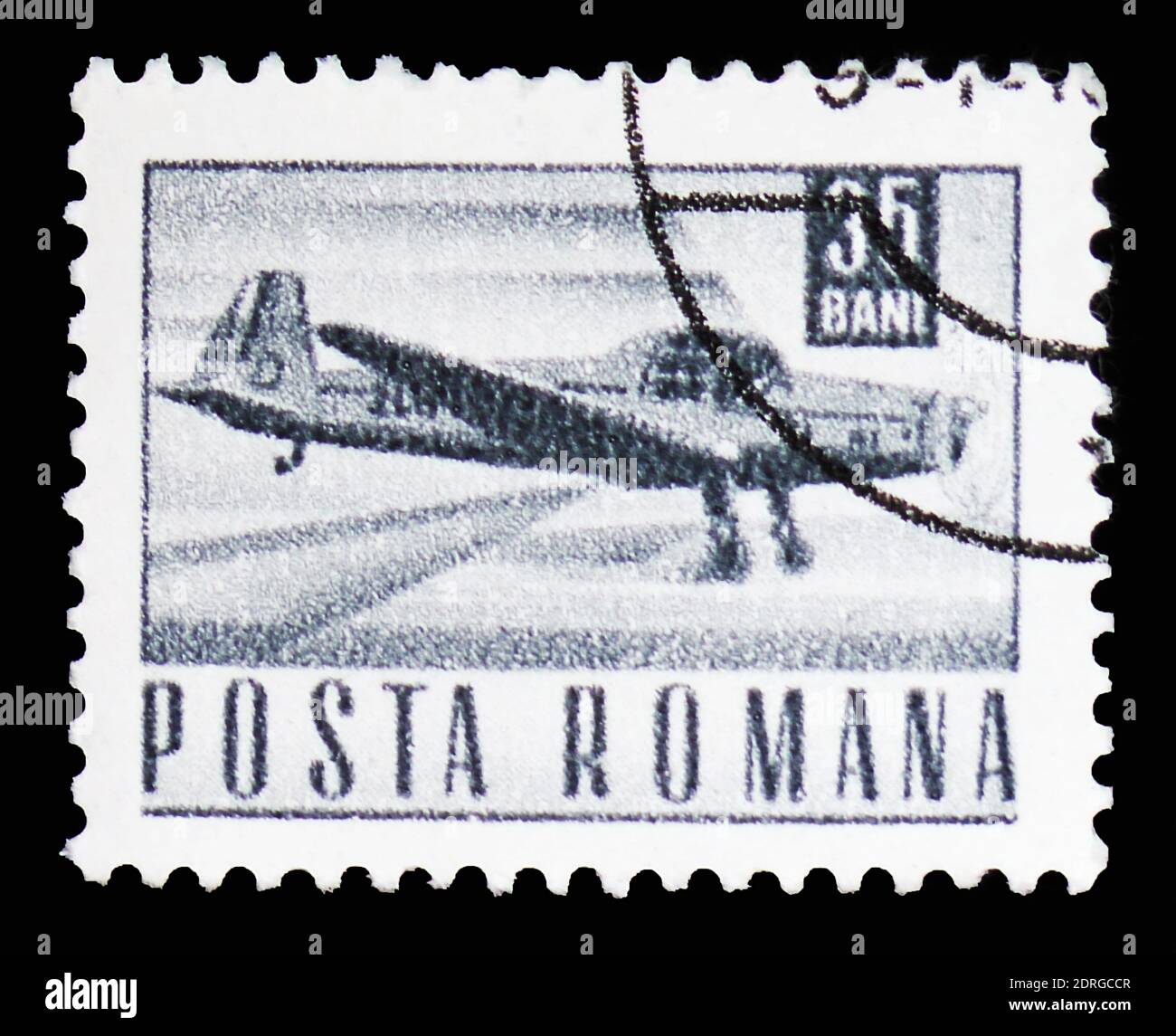 MOSCOW, RUSSIA - FEBRUARY 10, 2019: A stamp printed in Romania shows Zlin Z226-A Akrobat plane, Postal and Transport serie, circa 1968 Stock Photo