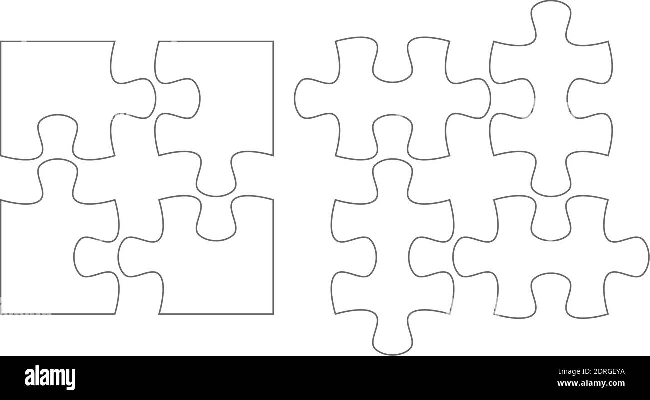 Set of puzzle pieces. Jigsaw puzzle four vector flat blank templates set . Stock Vector