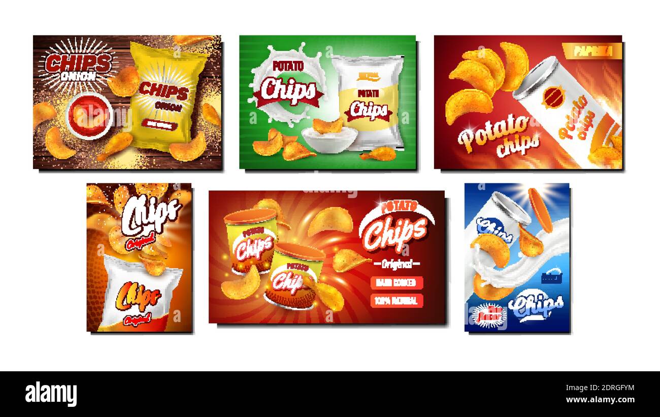 Chips Snack Creative Promo Posters Set Vector Stock Vector Image & Art