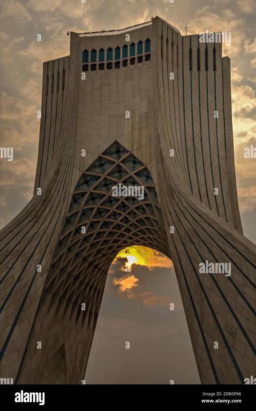 Sunset at the Azadi Tower. Tehran, Iran. Stock Photo