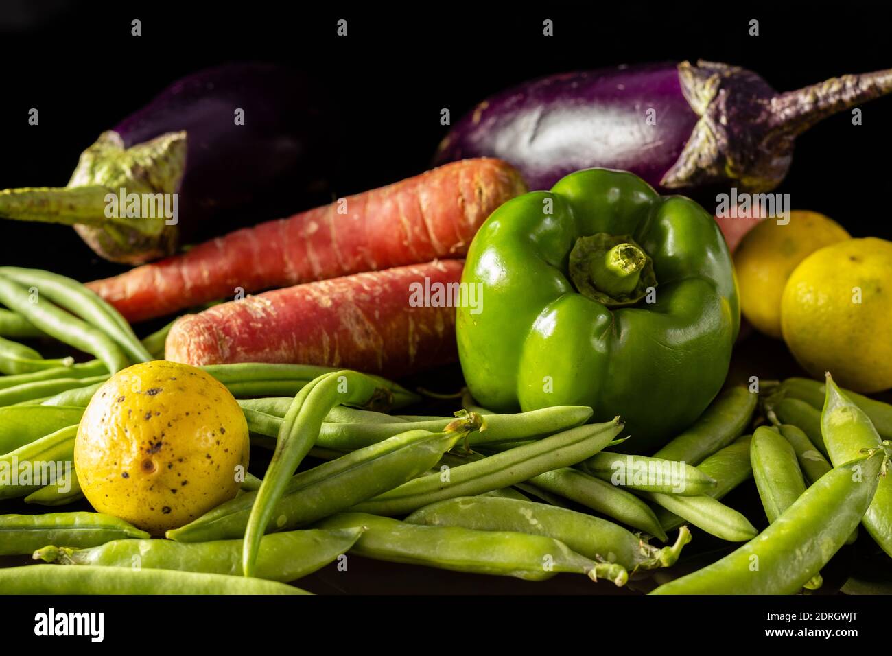 group of green fresh indian vegetables of winter on a reflecting