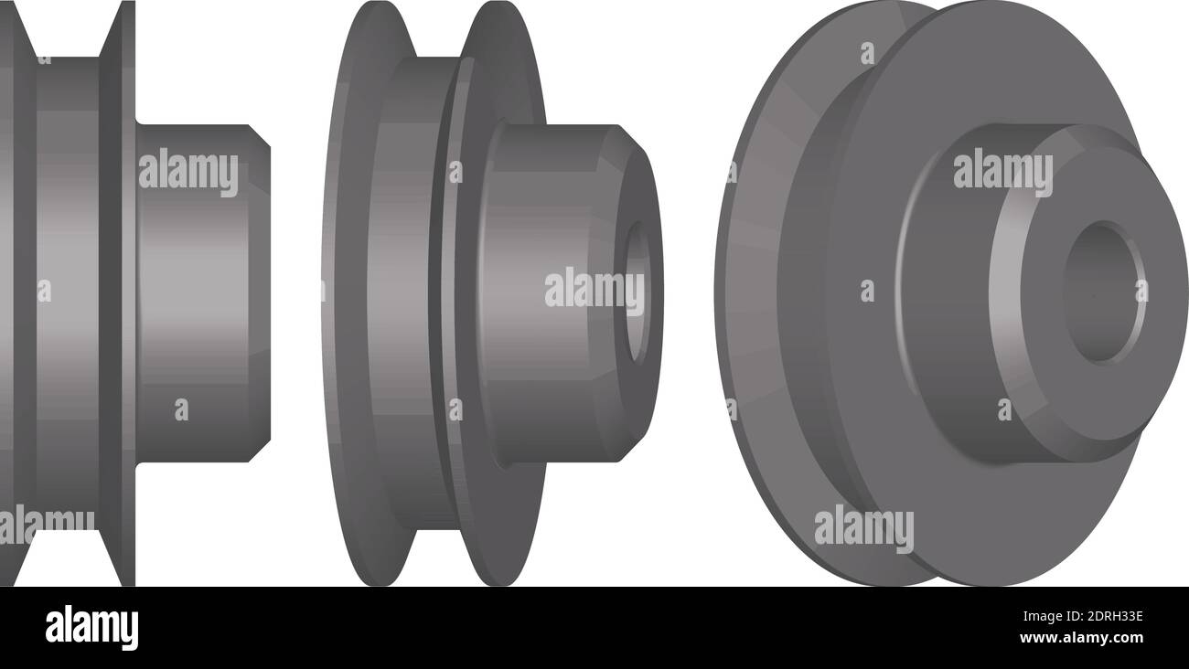 Round belt pulley. Machine parts. 3D effect. Vector illustration Stock Vector