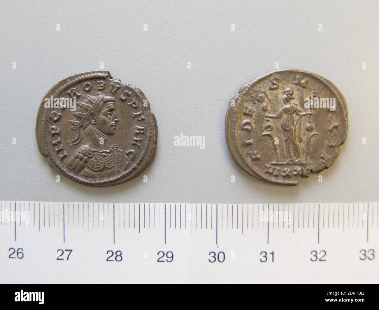 Ruler: Probus, Emperor of Rome, A.D. 232–282, ruled A.D. 276–82, Mint: Ticinum, Coin of Probus, Emperor of Rome from Ticinum, 270–76, Billon, 4.48 g, 6:00, 23 mm, Made in Ticinum, Roman, 3nd century A.D., Numismatics Stock Photo