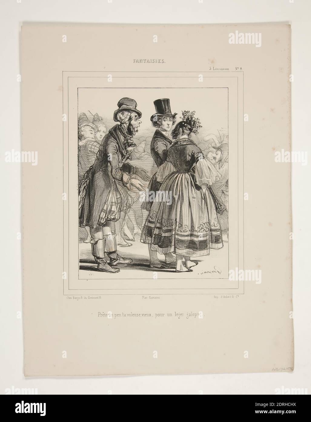 Artist: Paul Gavarni, French, 1804–1866, Prete un peu ta voleuse, vieux, pour un leger galop… (No. 4), Lithograph, French, 19th century, Works on Paper - Prints Stock Photo