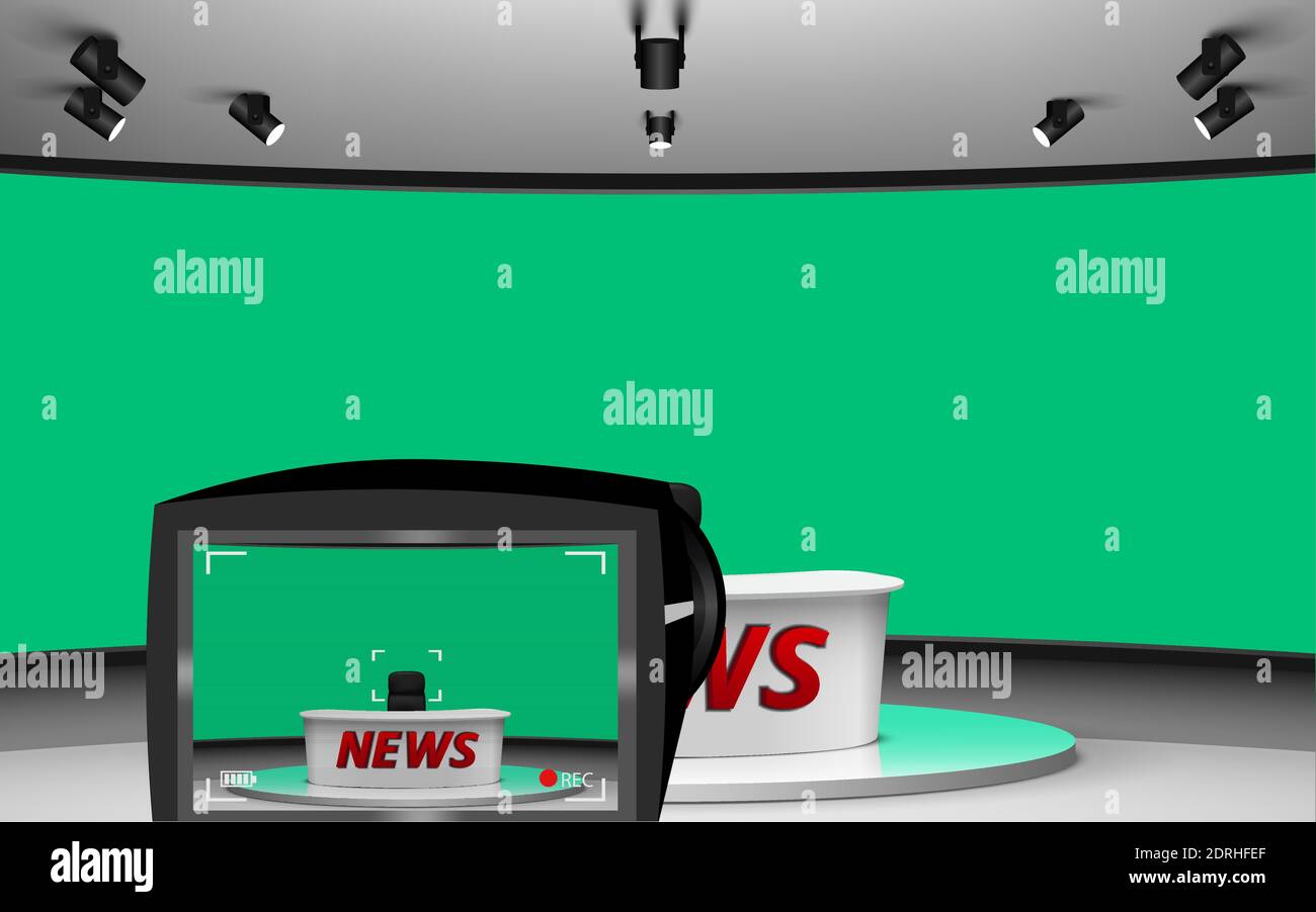 Camera And White Table On Green Background In The News Studio Room Stock Vector Image Art Alamy