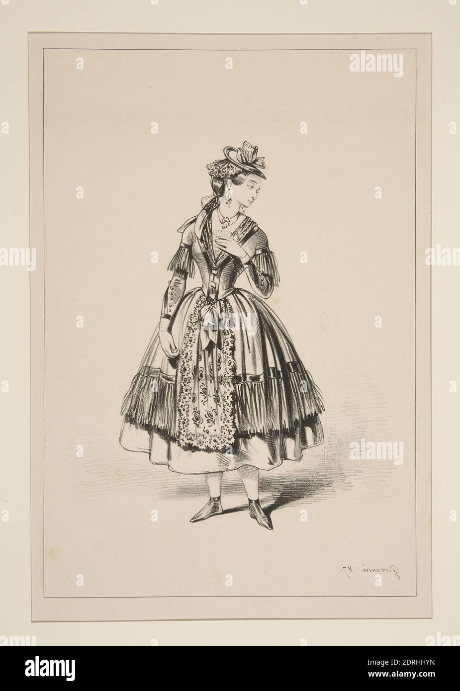 Artist: Paul Gavarni, French, 1804–1866, PORTUGAISE. Corsage et jupe de soie, Lithograph, French, 19th century, Works on Paper - Prints Stock Photo