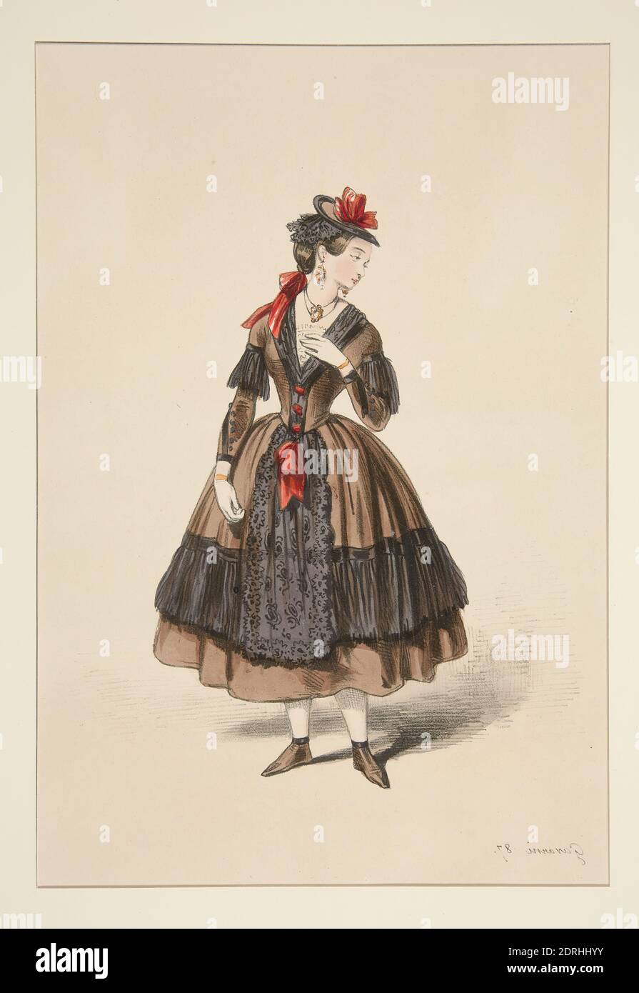 Artist: Paul Gavarni, French, 1804–1866, PORTUGAISE. Corsage et jupe de soie, Lithograph, colored, French, 19th century, Works on Paper - Prints Stock Photo