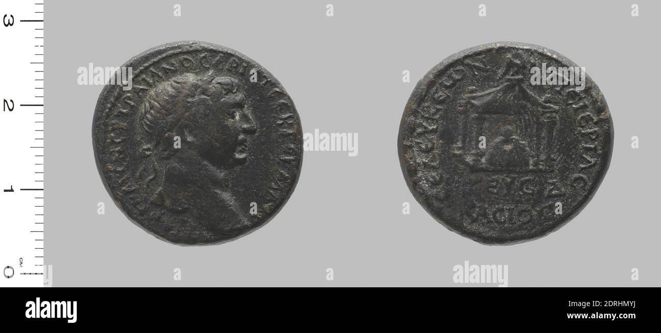 Ruler: Trajan, Emperor of Rome, A.D. 53–117, ruled 98–117, Mint: Seleucia Pieria, Coin of Trajan, Emperor of Rome from Seleucia Pieria, 98–117, Bronze, 12.73 g, 11:00, 25.5 mm, Made in Seleucia Pieria, Syria, Roman, 1st–2nd century, Numismatics Stock Photo