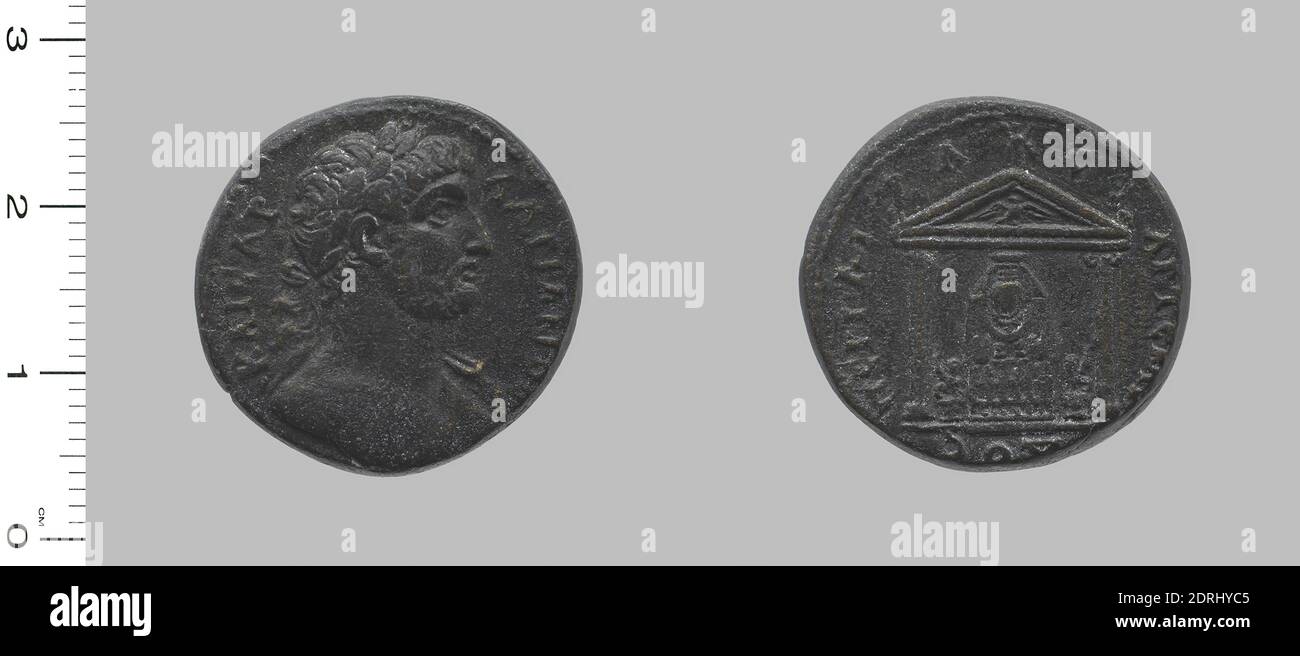 Ruler: Hadrian, Emperor of Rome, A.D. 76–138, ruled 117–38, Mint: Perge, Coin of Hadrian, Emperor of Rome from Perge, 117–38, Bronze, 8.92 g, 7:00, 23.4 mm, Made in Perge, Pamphilia, Made in Perge, Pamphylia, Roman, 2nd century A.D., Numismatics Stock Photo
