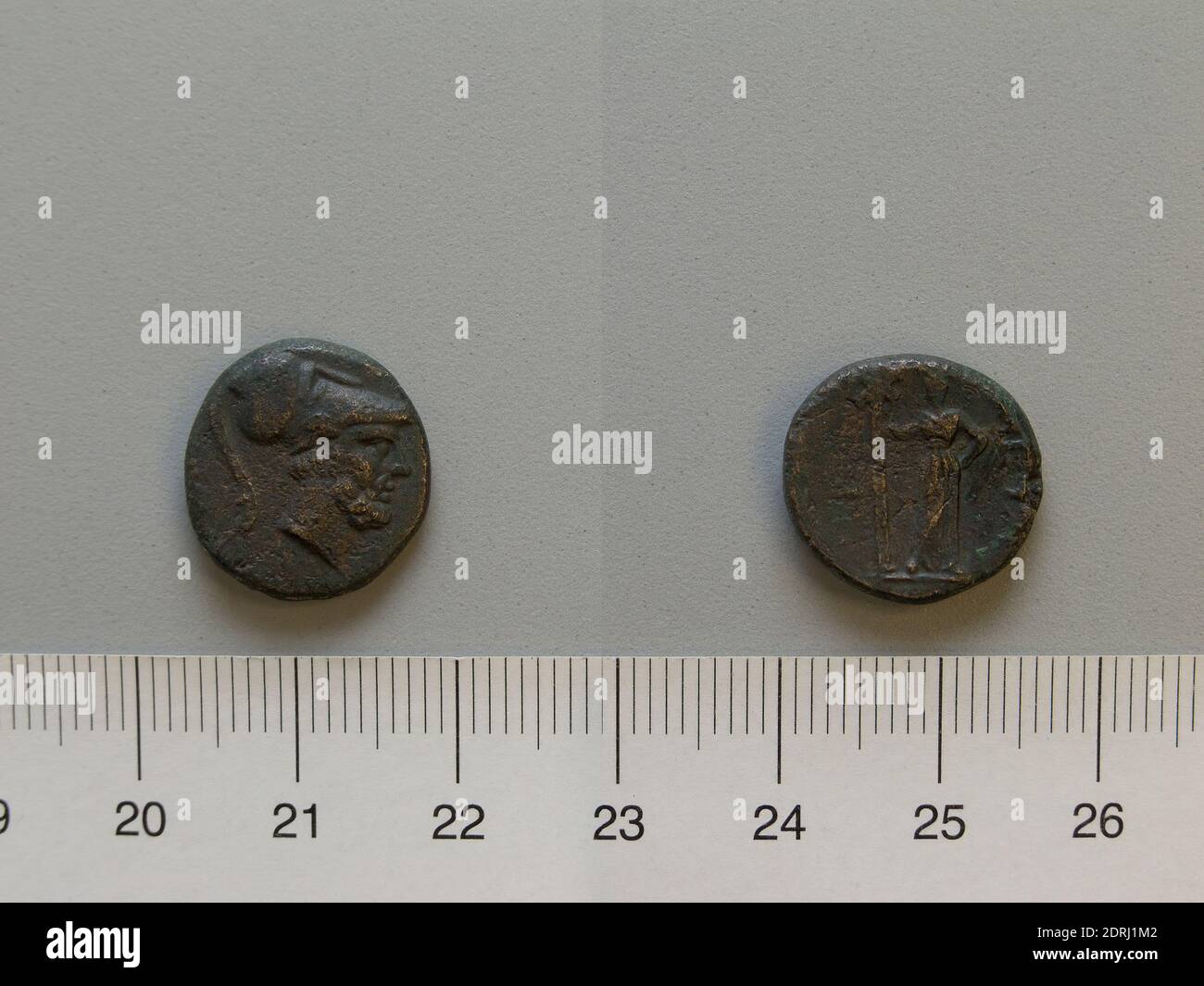 Mint: Metapontum, Fraction from Metapontum, 250–200 B.C., Bronze, 3.82 g, 2:00, 17 mm, Made in Metapontum, Lucania, Greek, 3rd century B.C., Numismatics Stock Photo