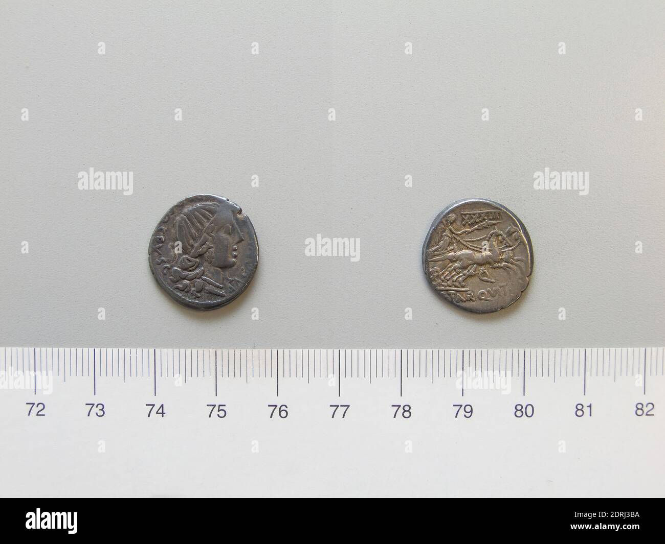 Mint: Italy/Spain, Magistrate: C. Tarquitius P.f.Magistrate: C. Annius T.f. T.n., Denarius from Italy/Spain, 82 B.C., Silver, 3.69 g, 7:00, 18 mm, Made in Italy/Spain, Roman, 1st century B.C., Numismatics Stock Photo