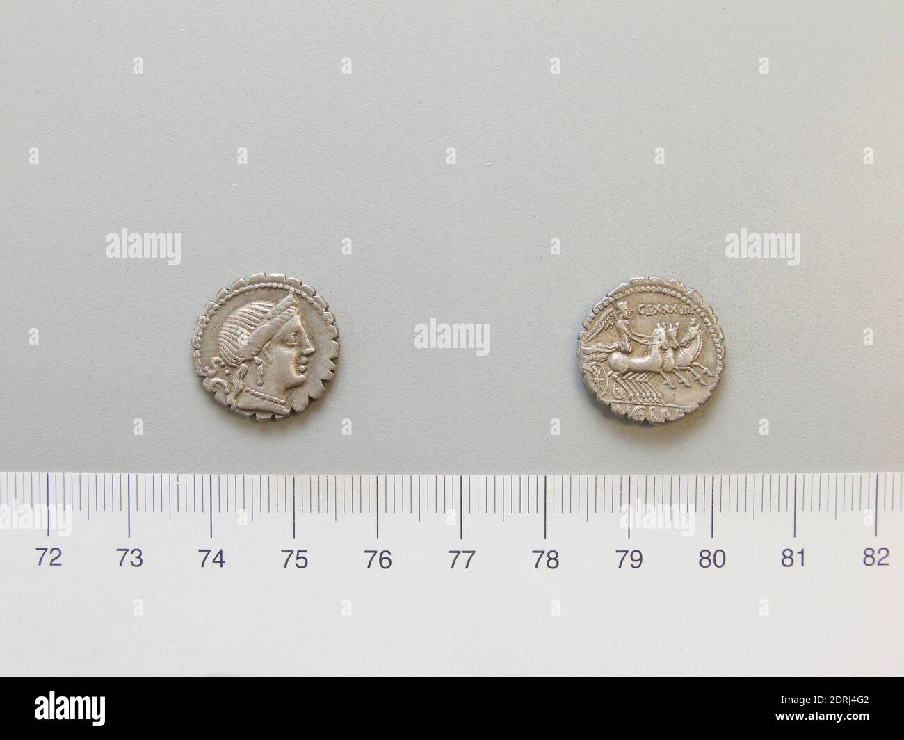 Mint: Rome, Magistrate: C. Naevius Balbus, Denarius from Rome, 79 B.C., Silver, 3.75 g, 6:00, 18 mm, Made in Rome, Italy, Roman, 1st century B.C., Numismatics Stock Photo