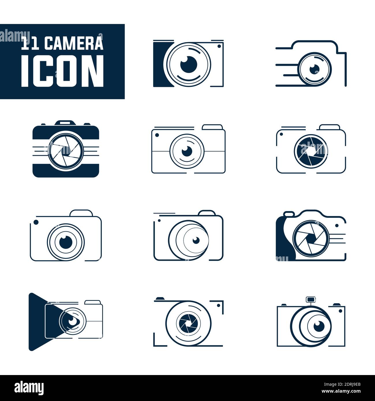 Photography, Camera, Professional Icon Set 11 Bundle Design Stock Vector