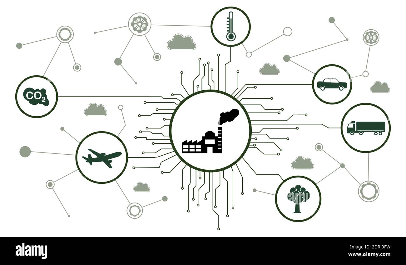 Concept of air pollution with connected icons stock photo alamy