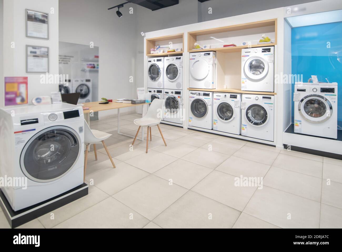 Picture of washing machines in a big showroom Stock Photo