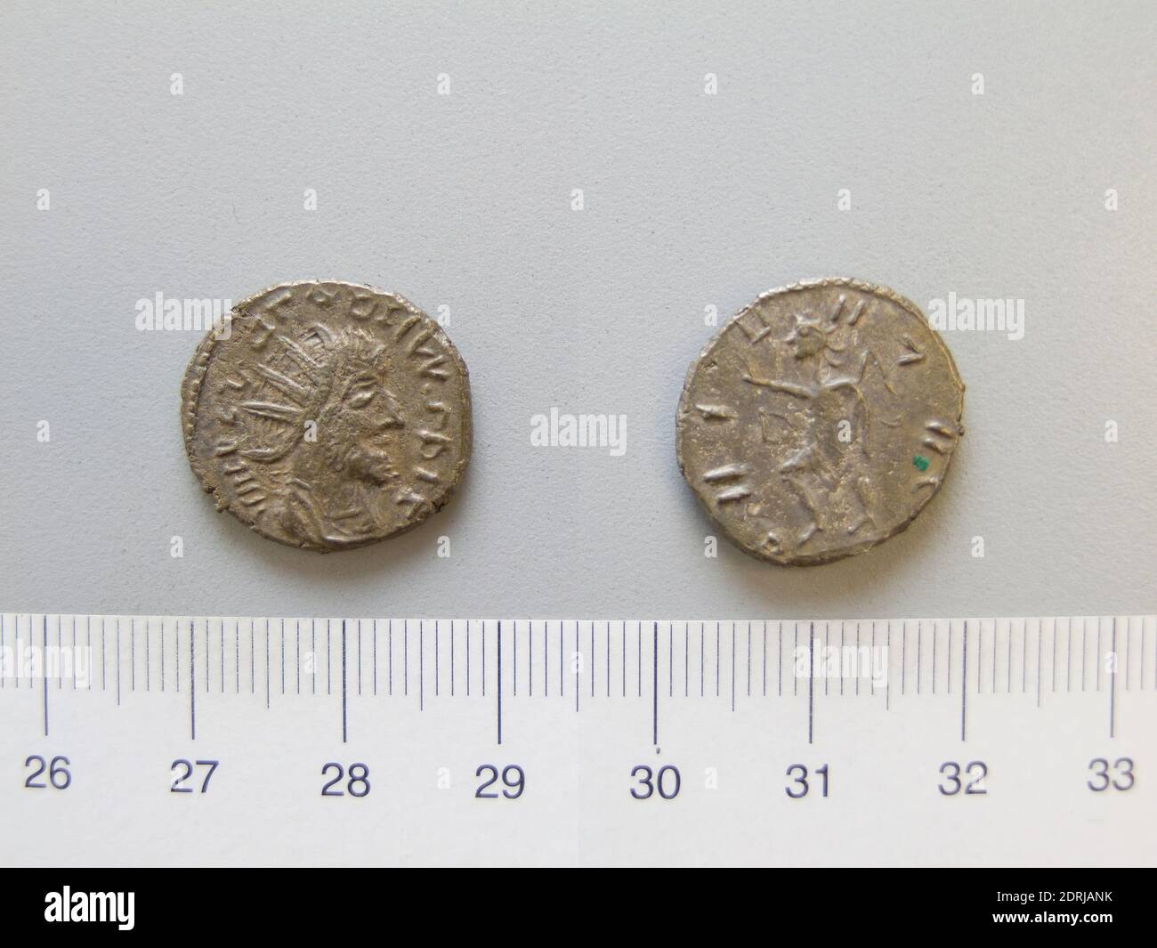 Ruler: Tetricus I, Emperor of Gaul, ca. 213–276, ruled 271–74, Coin of Tetricus I, Emperor of the Gallic Empire, 271–74, Base, 3.68 g, 12:00, 18.5 mm, Made in Roman Empire, Roman, 3rd century A.D., Numismatics Stock Photo