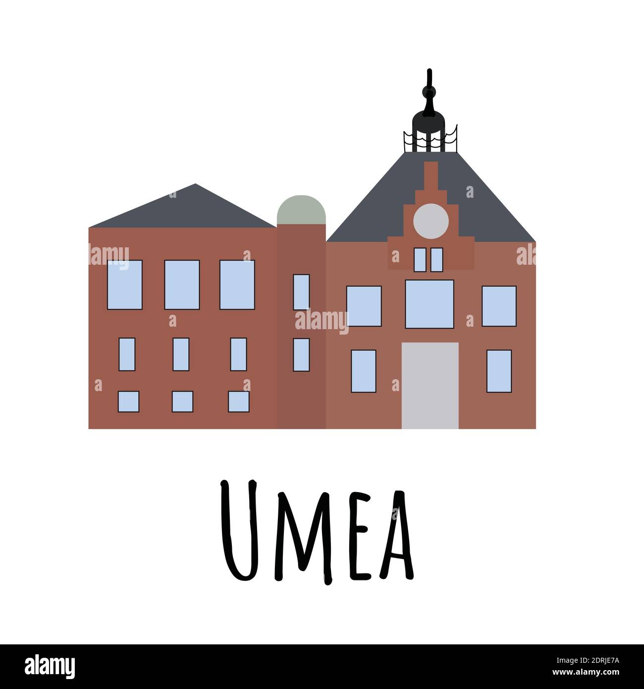 Umea Town Hall, beautiful architecture style building. Hand drawn vector illustration isolated on white background Stock Vector