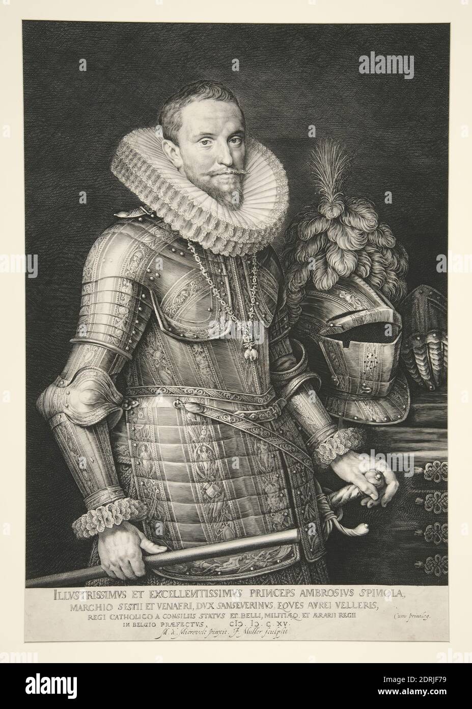 Engraver: Jan Harmensz. Muller, Dutch, 1571–1628, After: Michiel van Miereveld, Dutch, 1567–1641, Portrait of Spinola, Engraving, sheet: 41.6 × 29.4 cm (16 3/8 × 11 9/16 in.), Made in The Netherlands, Dutch, 17th century, Works on Paper - Prints Stock Photo