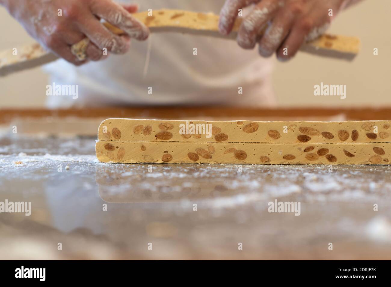 Montelimar (south of France): making of nougat in the traditional nougat factory Le Chaudron d’or Stock Photo