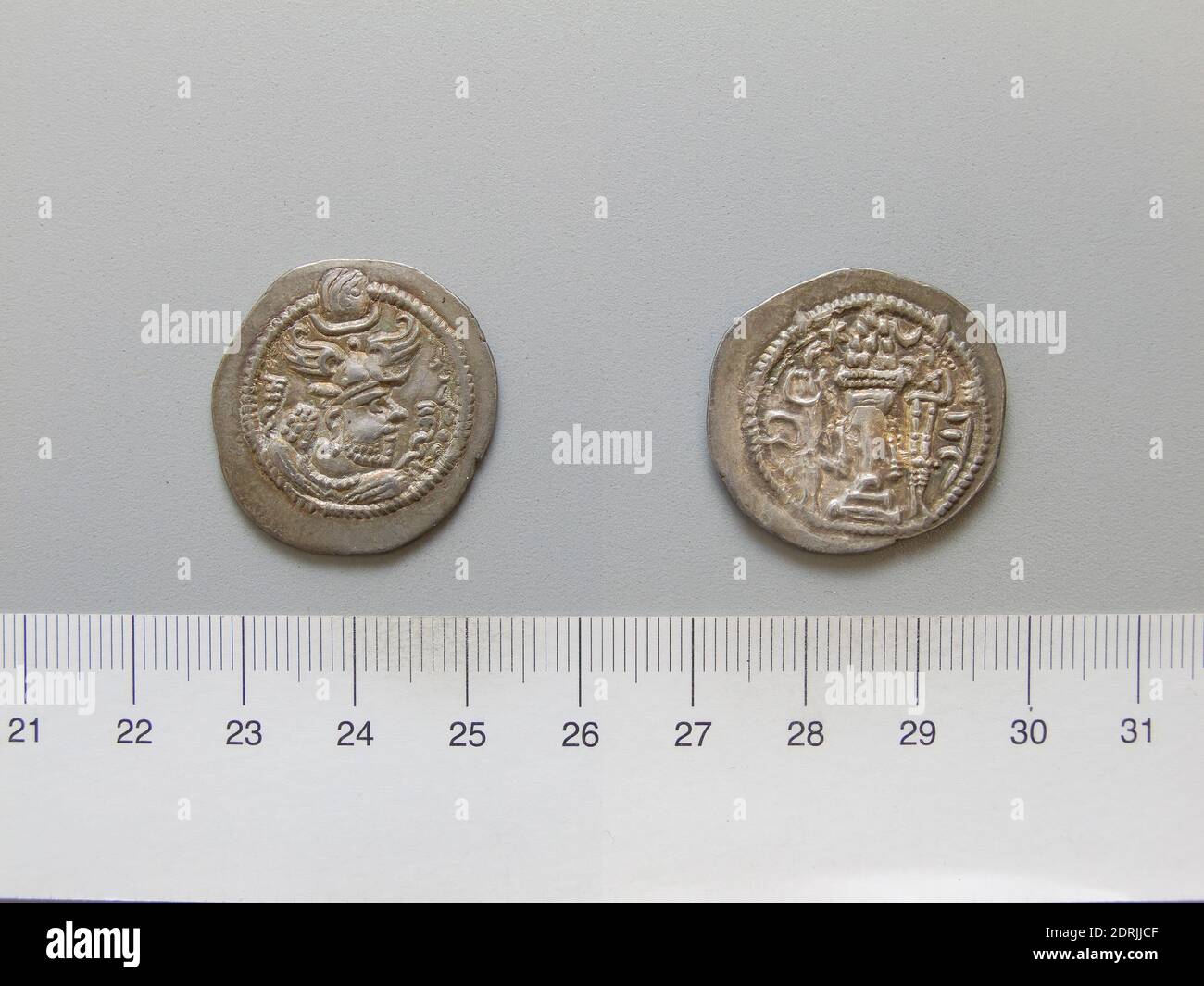 Ruler: Peroz I, 457/459-484 A.D.Mint: Persis, Coin of Peroz I from Persis, 457–84, Silver, 4.14 g, 3:00, 26 mm, Made in Persis, Greek, 5th century A.D., Numismatics Stock Photo