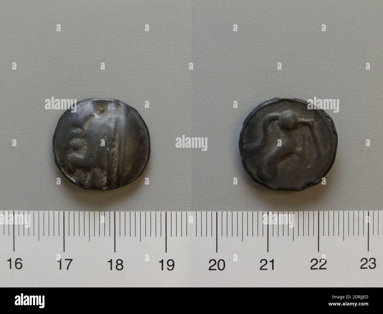 150–50 B.C., Potin, 5.76 g, 5:00, 17.5 mm, Made in Gaul, Celtic, 2nd–1st century B.C., Numismatics Stock Photo