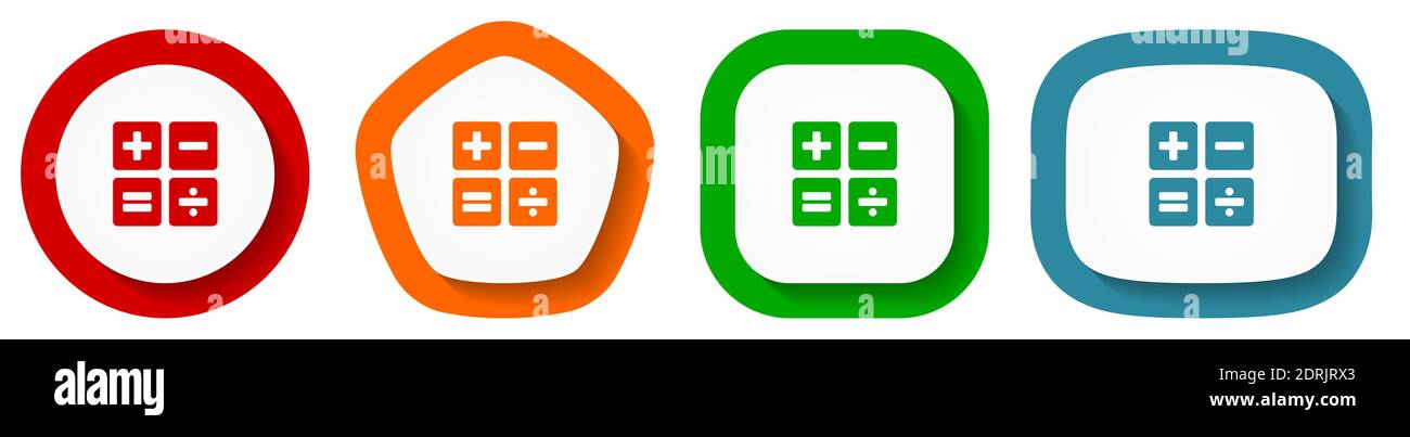 Calculator vector icon set, flat design buttons on white background ...