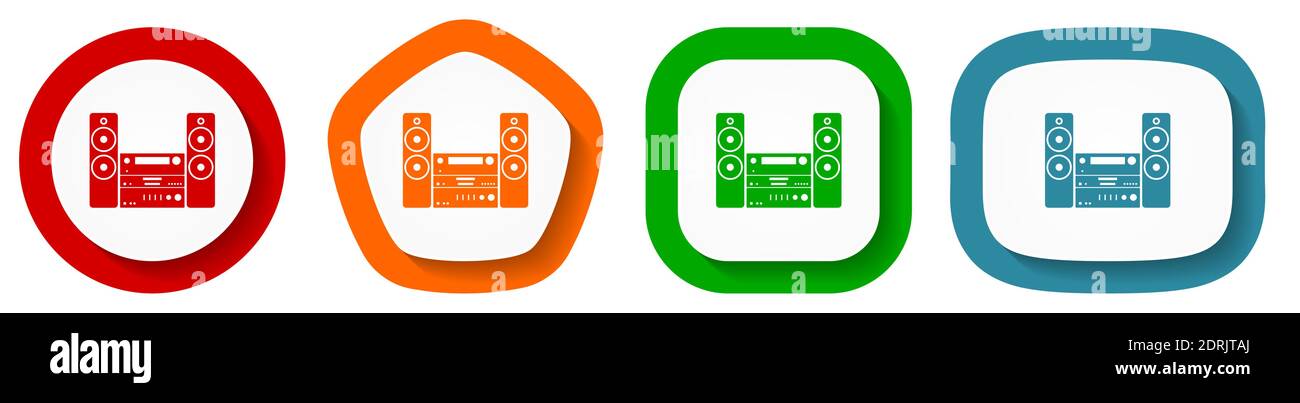 Music, stereo equipment vector icon set, flat design buttons on white ...