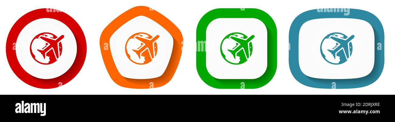 Travel vector icon set, flat design buttons on white background Stock Vector