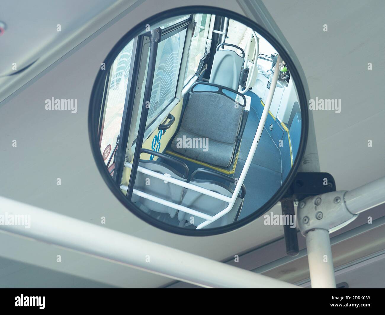 Vehicle Seats Seen In Mirror Of Bus Stock Photo Alamy