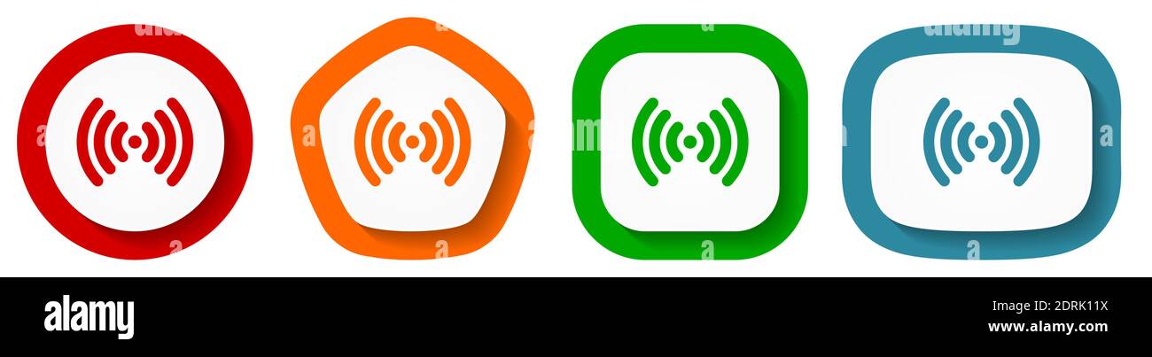 Wifi vector icon set, flat design buttons on white background Stock ...