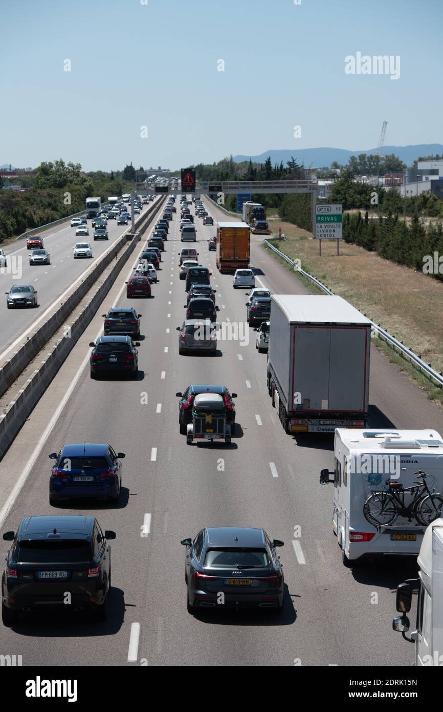 Valence (south-eastern France): road traffic on the motorway A7, weekend of galley for the holiday departures Stock Photo