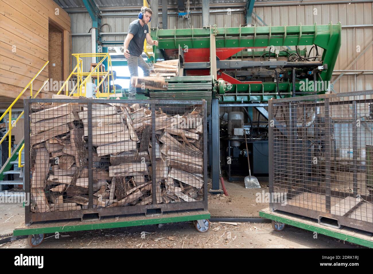 Company Barraquand in Saint-Jean-en-Royans, specialized in logging, trade of all types of wood and firewood. Wood cutting Stock Photo