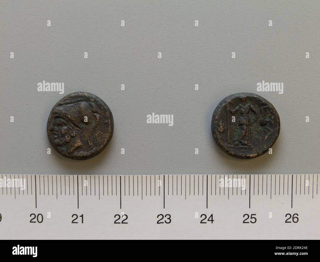 Mint: Metapontum, Fraction from Metapontum, 250–200 B.C., Bronze, 5.16 g, 1:00, 16 mm, Made in Metapontum, Lucania, Greek, 3rd century B.C., Numismatics Stock Photo
