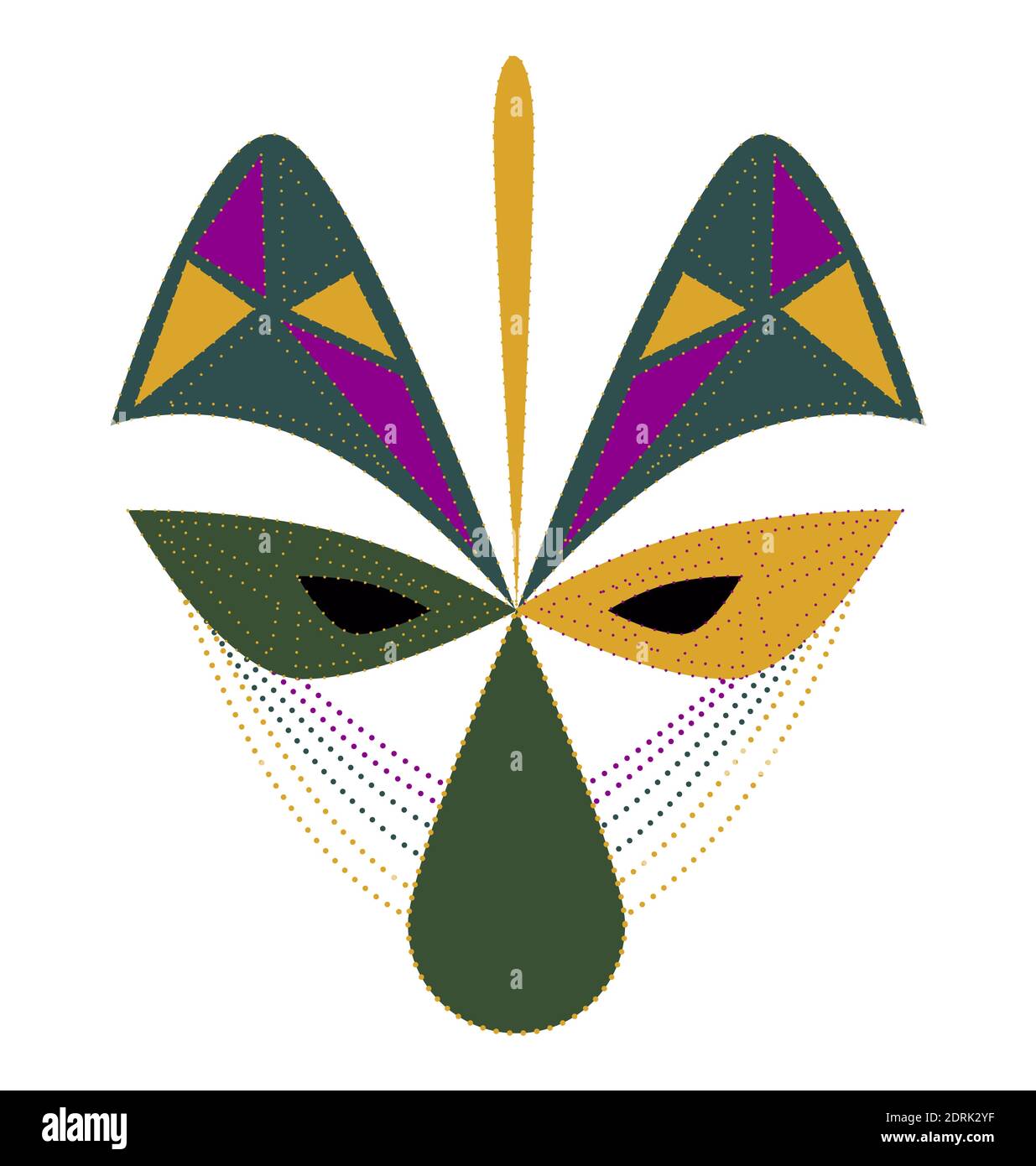 Mardi Gras mask. Colorful carnival mask decorated with beaded veil and big nose. Isolated vector illustration on dark grey background. Stock Vector