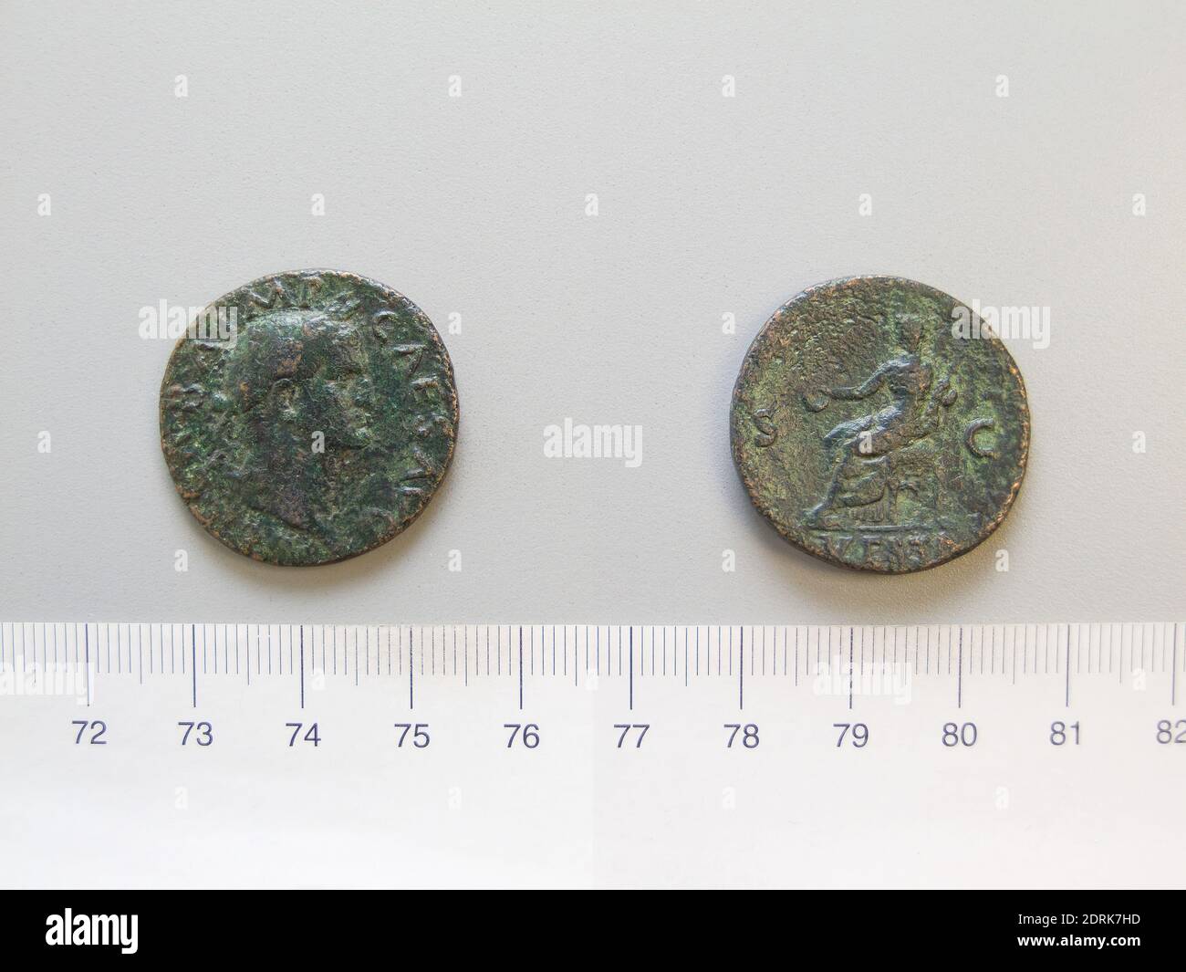 Ruler: Galba, Emperor of Rome, 3 B.C.–A.D. 69, ruled  A.D. 68–69, Mint: Rome, 1 As of Galba, Emperor of Rome from Rome, 68, Bronze, 10.98 g, 6:00, 28 mm, Made in Rome, Italy, Roman, 1st century A.D., Numismatics Stock Photo
