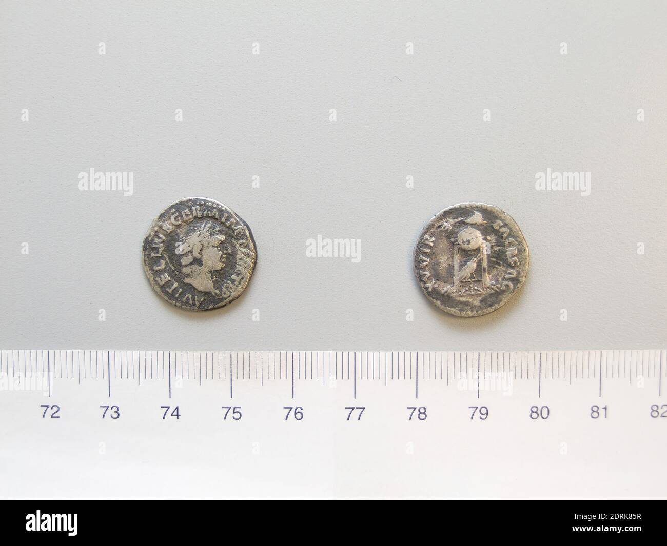 Ruler: Aulus Vitellius, Emperor of Rome, A.D. 15–69, ruled A.D. 68–69, Mint: Rome, Denarius of Aulus Vitellius, Emperor of Rome from Rome, 69, Silver, 3.23 g, 7:00, 18.9 mm, Made in Rome, Italy, Roman, 1st century A.D., Numismatics Stock Photo