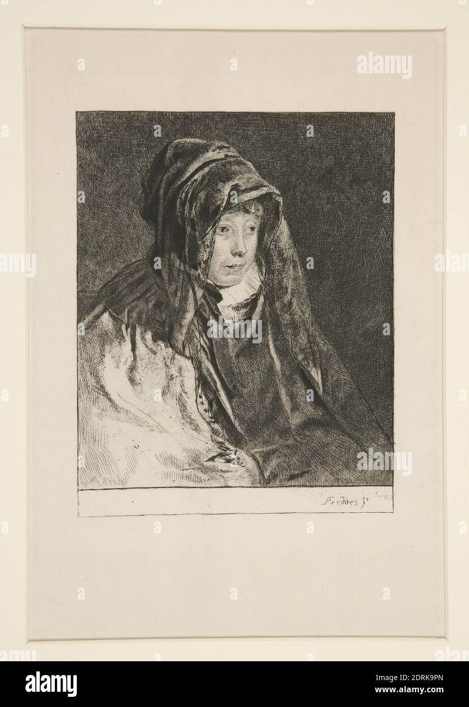 Artist: Andrew Geddes, British, 1783–1844, Agnes Geddes, the Artist’s Mother, Drypoint, Image: 15.9 × 12.3 cm (6 1/4 × 4 13/16 in.); Sheet: 37.8 × 27 cm (14 7/8 × 10 5/8 in.), Made in United Kingdom, British, 19th century, Works on Paper - Prints Stock Photo