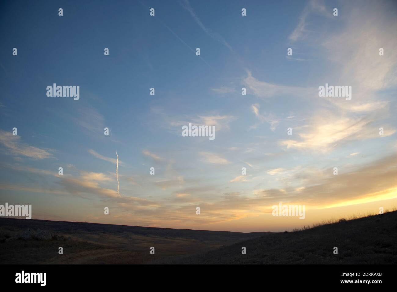 Beautiful evening sky among the hills in the Crimea. Stock Photo